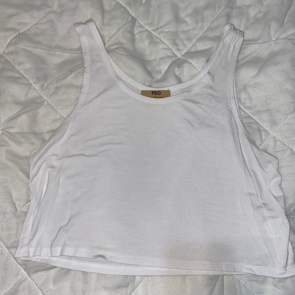 White Piko Cropped Tank Top